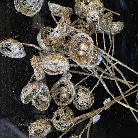 NEW Set Of 10 RAZ Gold Glitter Birds' Nest Tree Picks - Picture 2 of 2